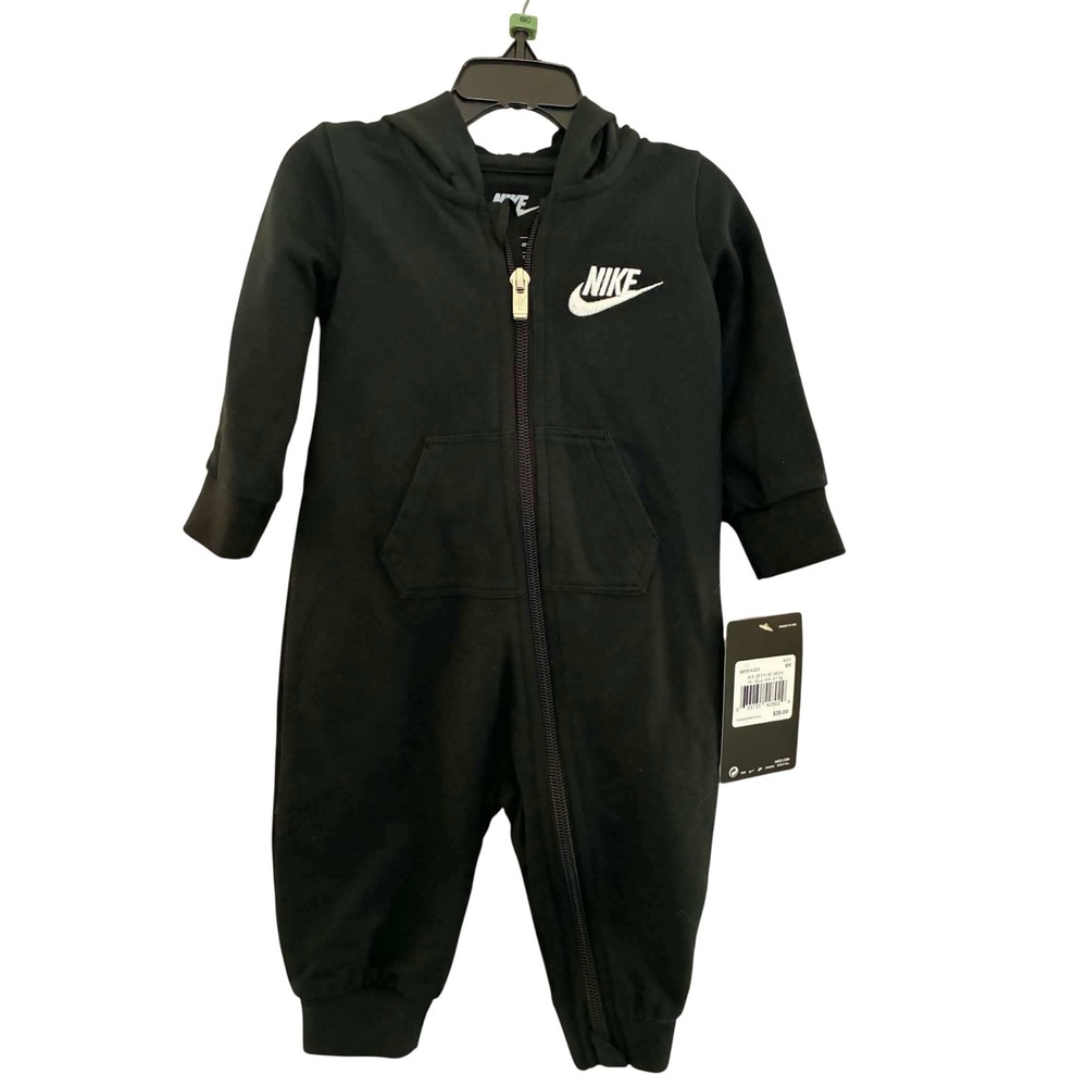 Nike Hooded Coverall Baby 6M Black Futura Logo Full Zip Fleece Romper